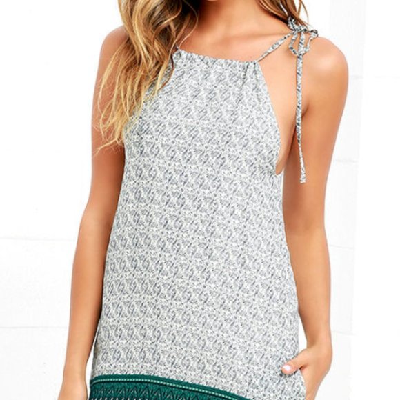 Mountain Fest Cream and Teal Green Print Swing Dress - Picture 1 of 11